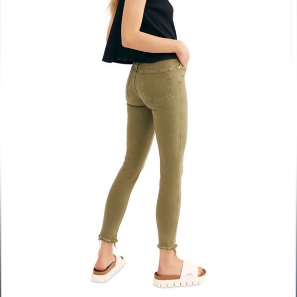Free People Womens Slim Ankle Skinny Raw Hem Jeans Green 31 - Picture 3 of 13